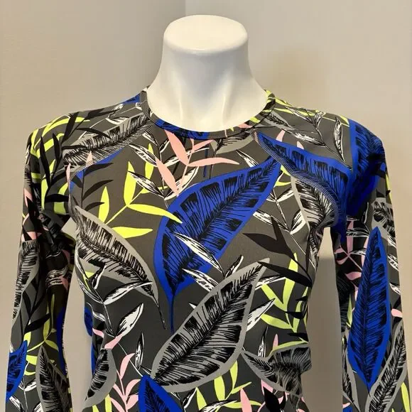 Athleta Long Sleeve Top Small Midnight Palm Swim - Picture 2 of 11